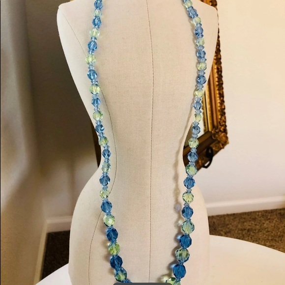 Gorgeous Vintage Ocean Blue Rock Crystal Deco Necklace - Picture 1 of 11